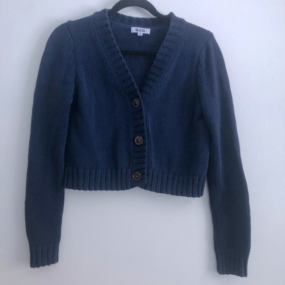 525 Knit Women’s Blue Sweater Cropped Coastal Cottagecore